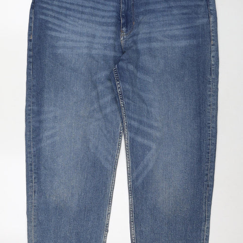 Per Una Womens Blue Cotton Straight Jeans Size 18 L27 in Regular Zip