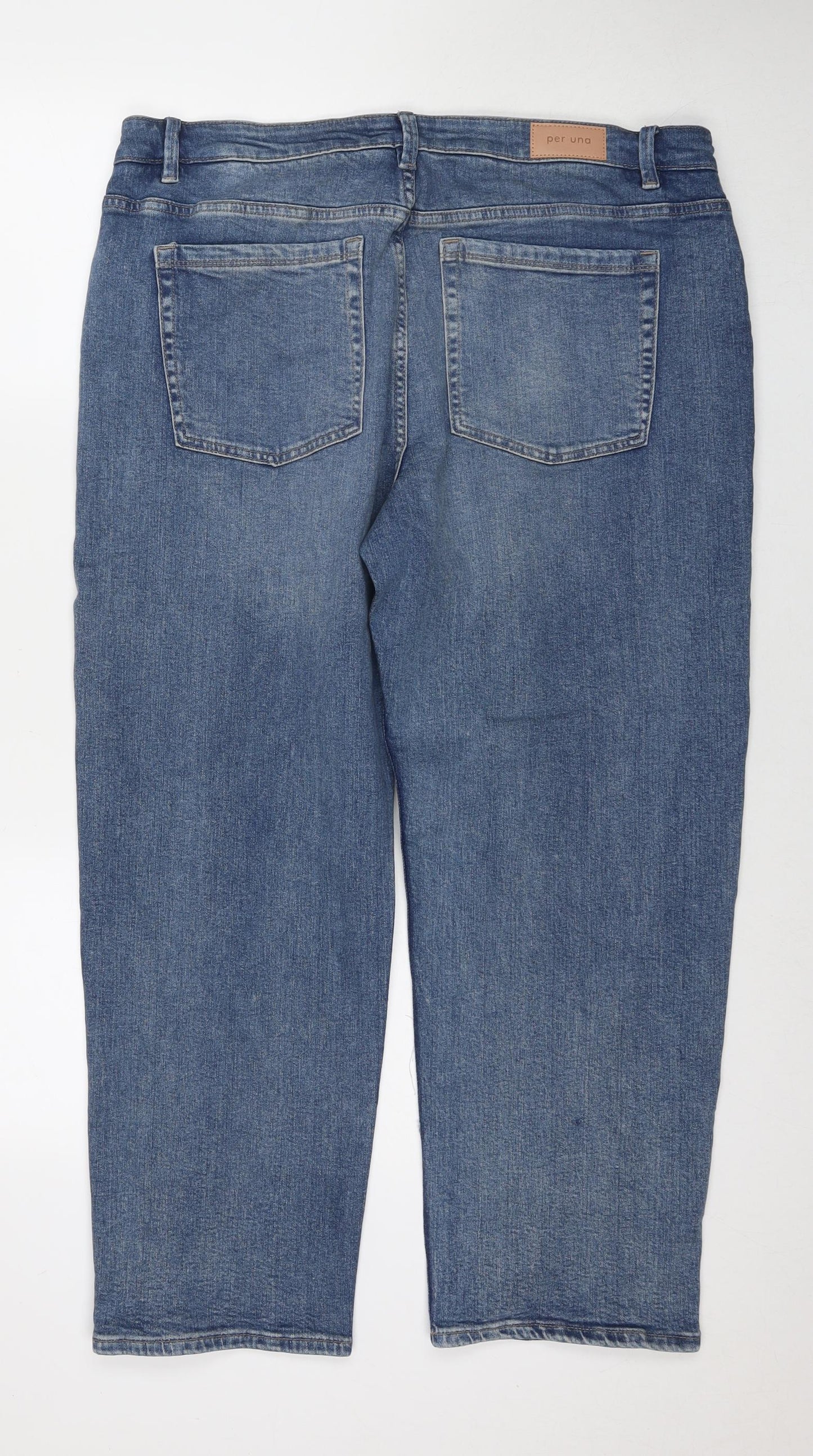 Per Una Womens Blue Cotton Straight Jeans Size 18 L27 in Regular Zip