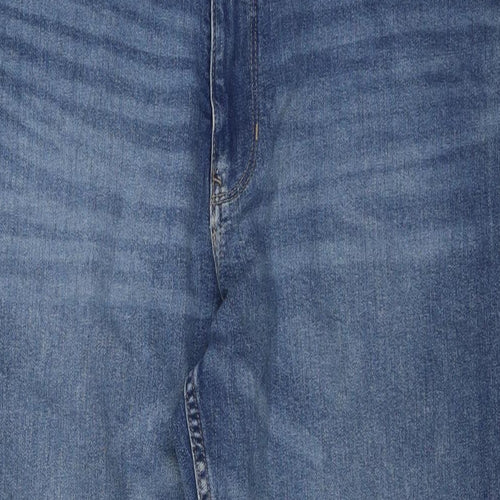 Per Una Womens Blue Cotton Straight Jeans Size 18 L27 in Regular Zip
