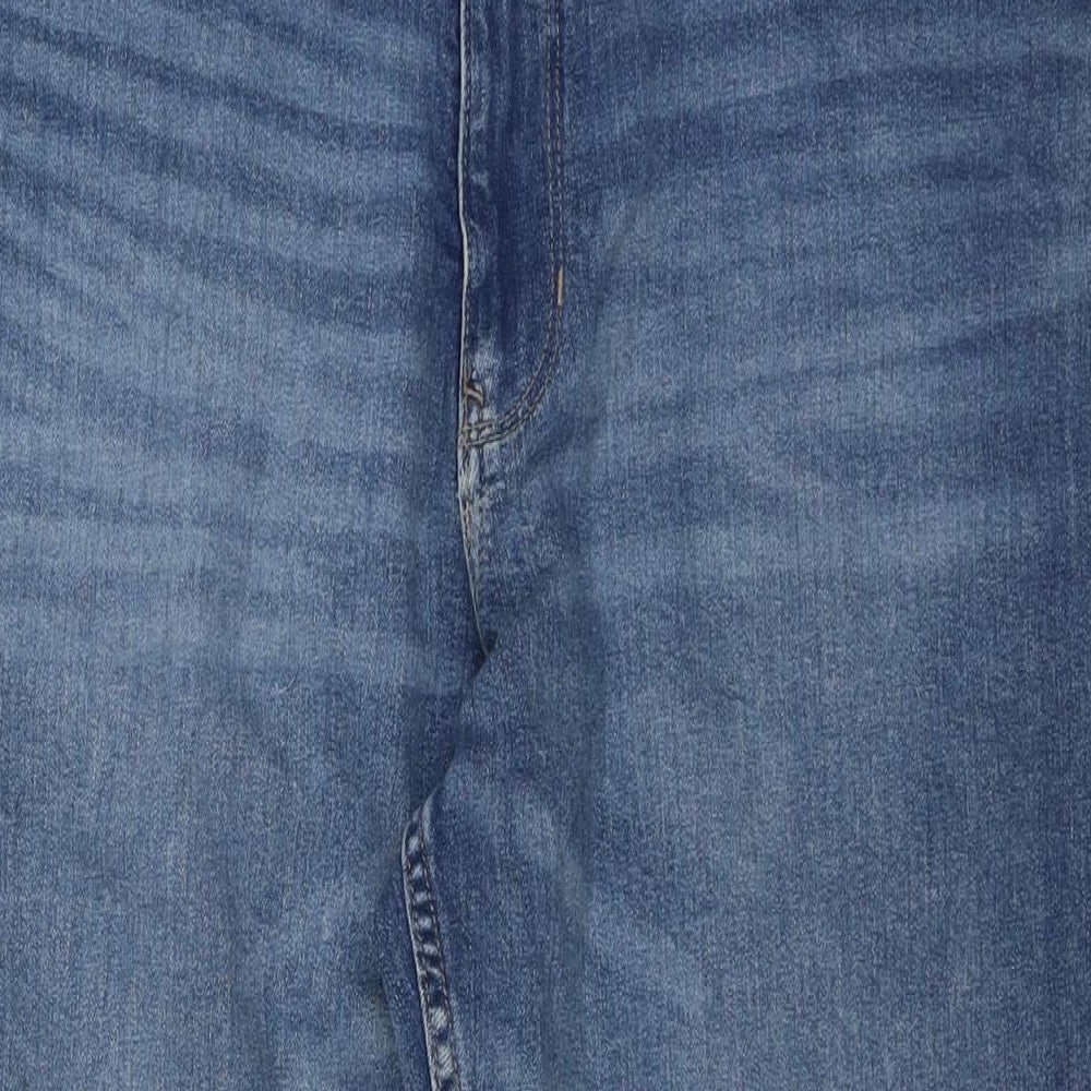 Per Una Womens Blue Cotton Straight Jeans Size 18 L27 in Regular Zip