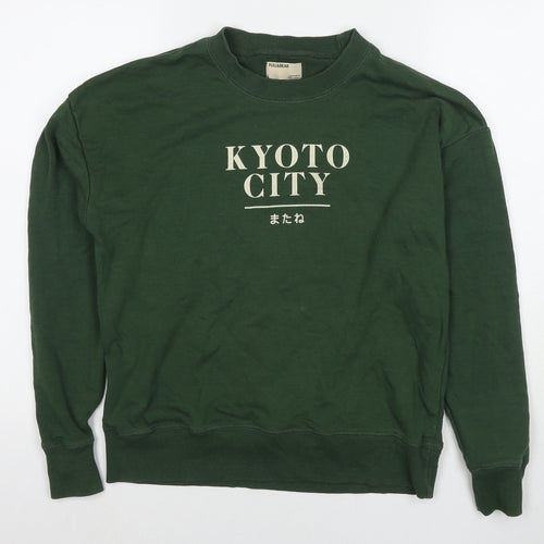 Pull&Bear Womens Green Cotton Pullover Hoodie Size M Pullover - Tokyo City