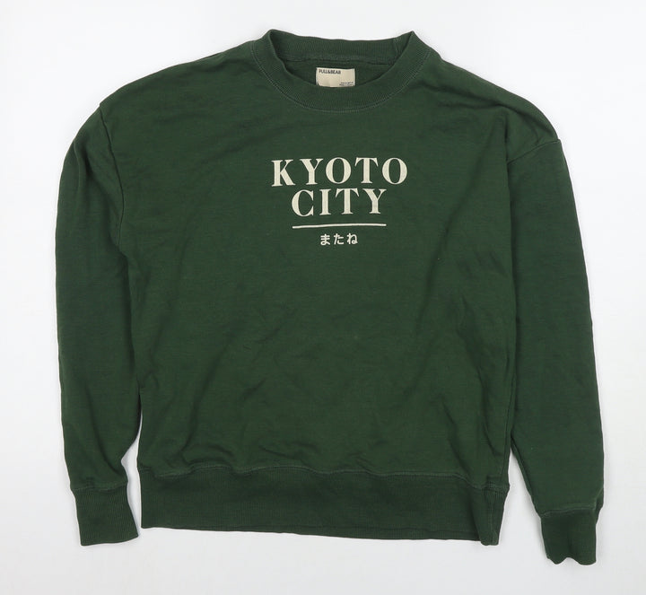 Pull&Bear Womens Green Cotton Pullover Hoodie Size M Pullover - Tokyo City