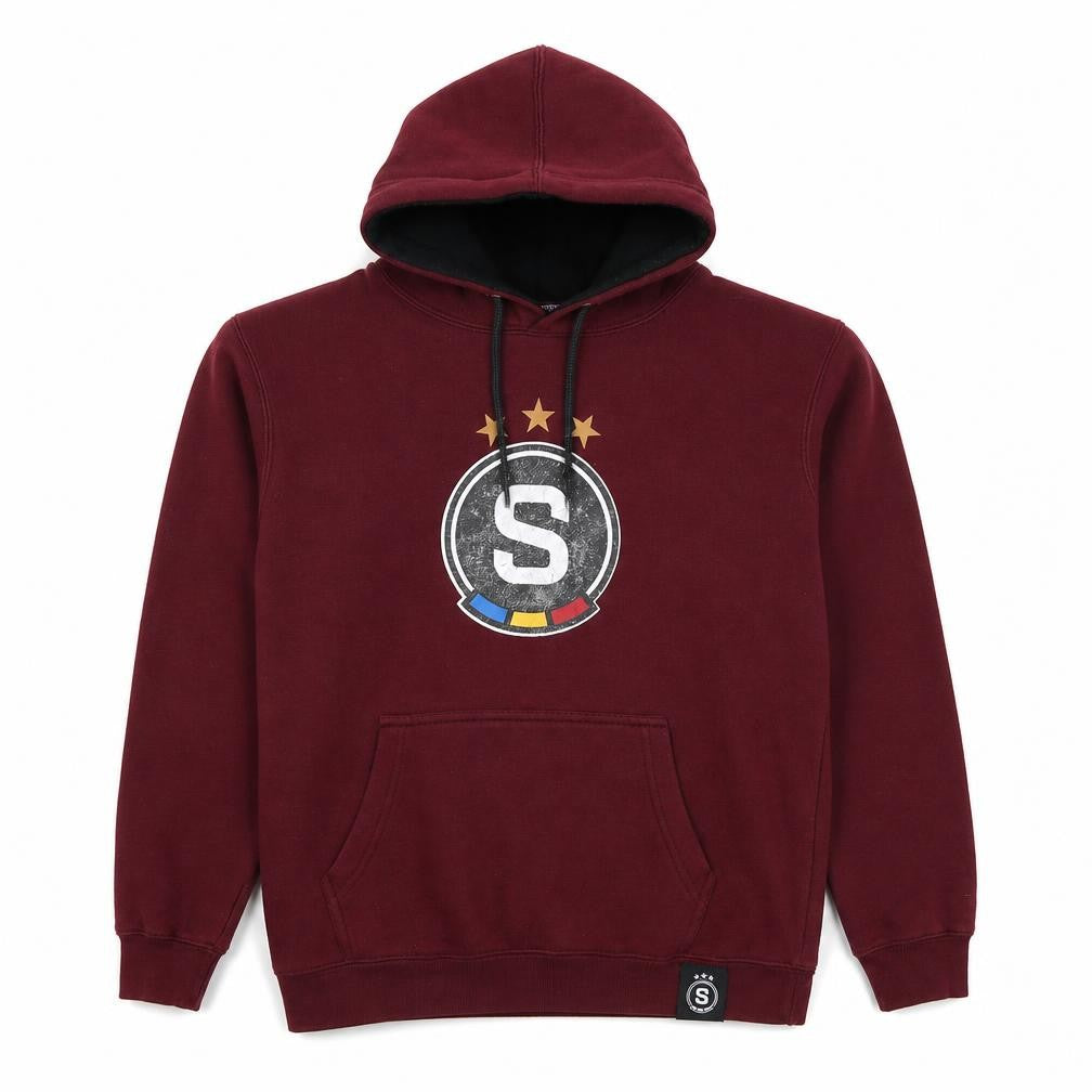 Front view of Sparta boys’ red cotton pullover hoodie, size 13-14, years pullover - logo