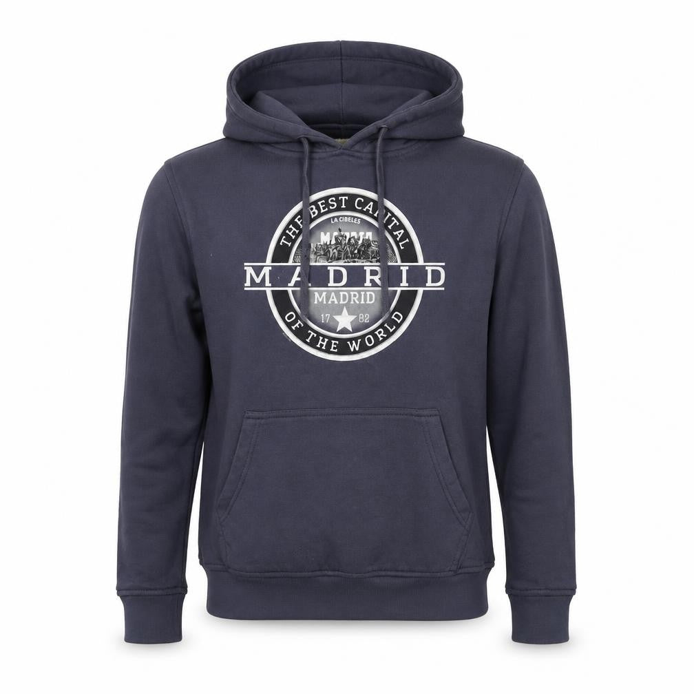 Front view of Safon men’s grey cotton pullover hoodie, size S, - madrid
