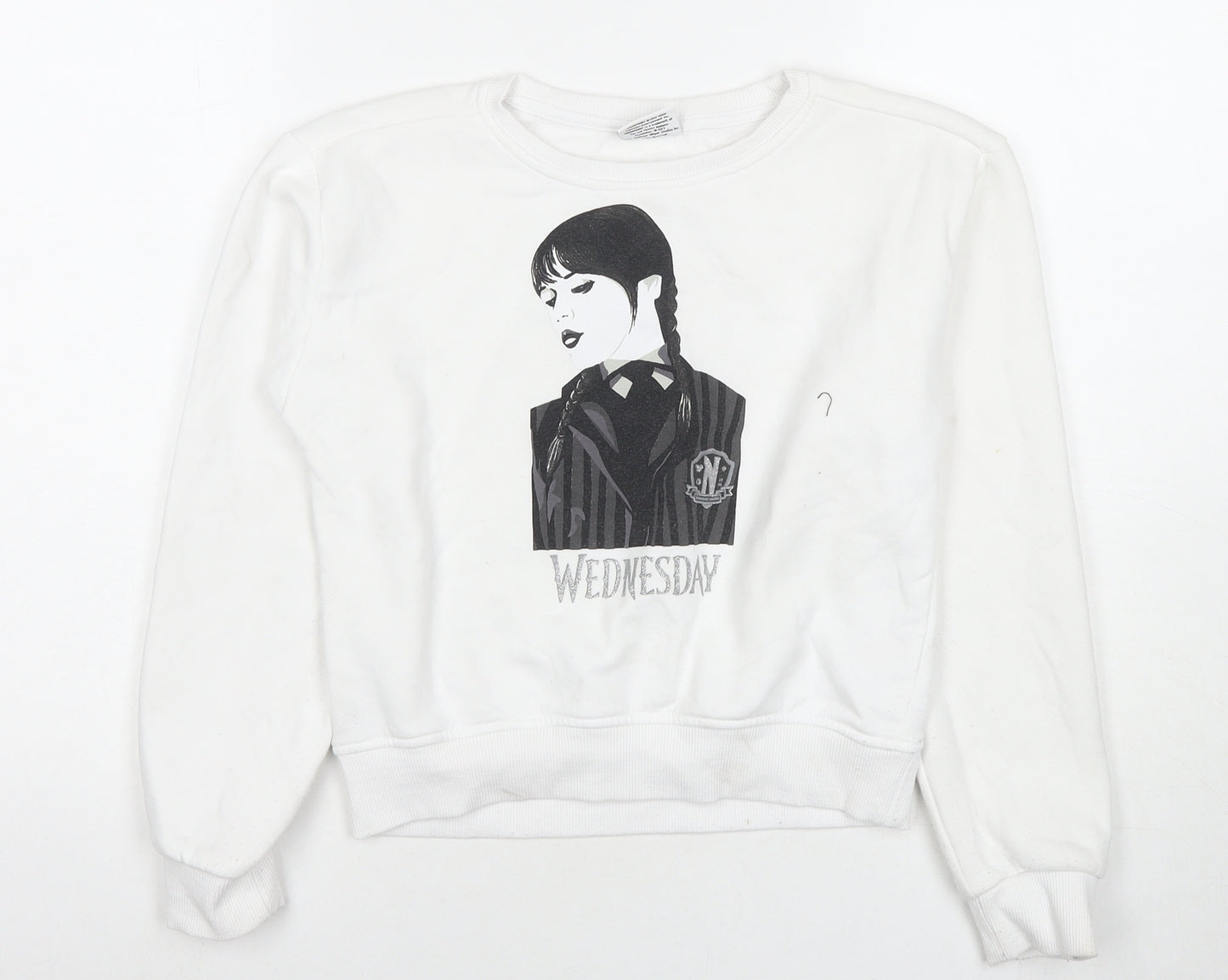 Wednesday Girls White Cotton Pullover Sweatshirt Size 10-11 Years Pullover - Wednesday Addams Family