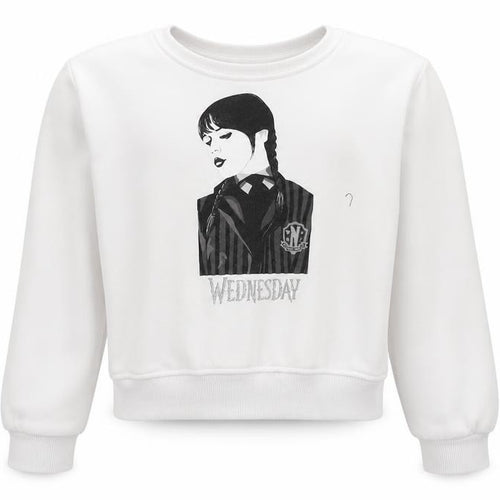 Wednesday Girls White Cotton Pullover Sweatshirt Size 10-11 Years Pullover - Wednesday Addams Family