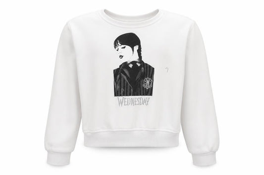 Wednesday Girls White Cotton Pullover Sweatshirt Size 10-11 Years Pullover - Wednesday Addams Family