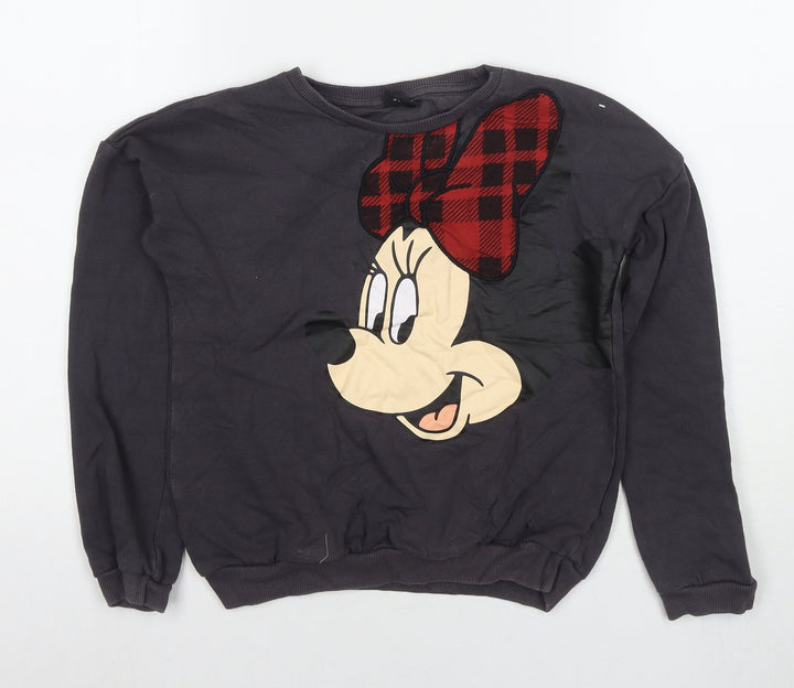 Disney Girls Grey Cotton Pullover Sweatshirt Size 9-10 Years Pullover - Minnie Mouse