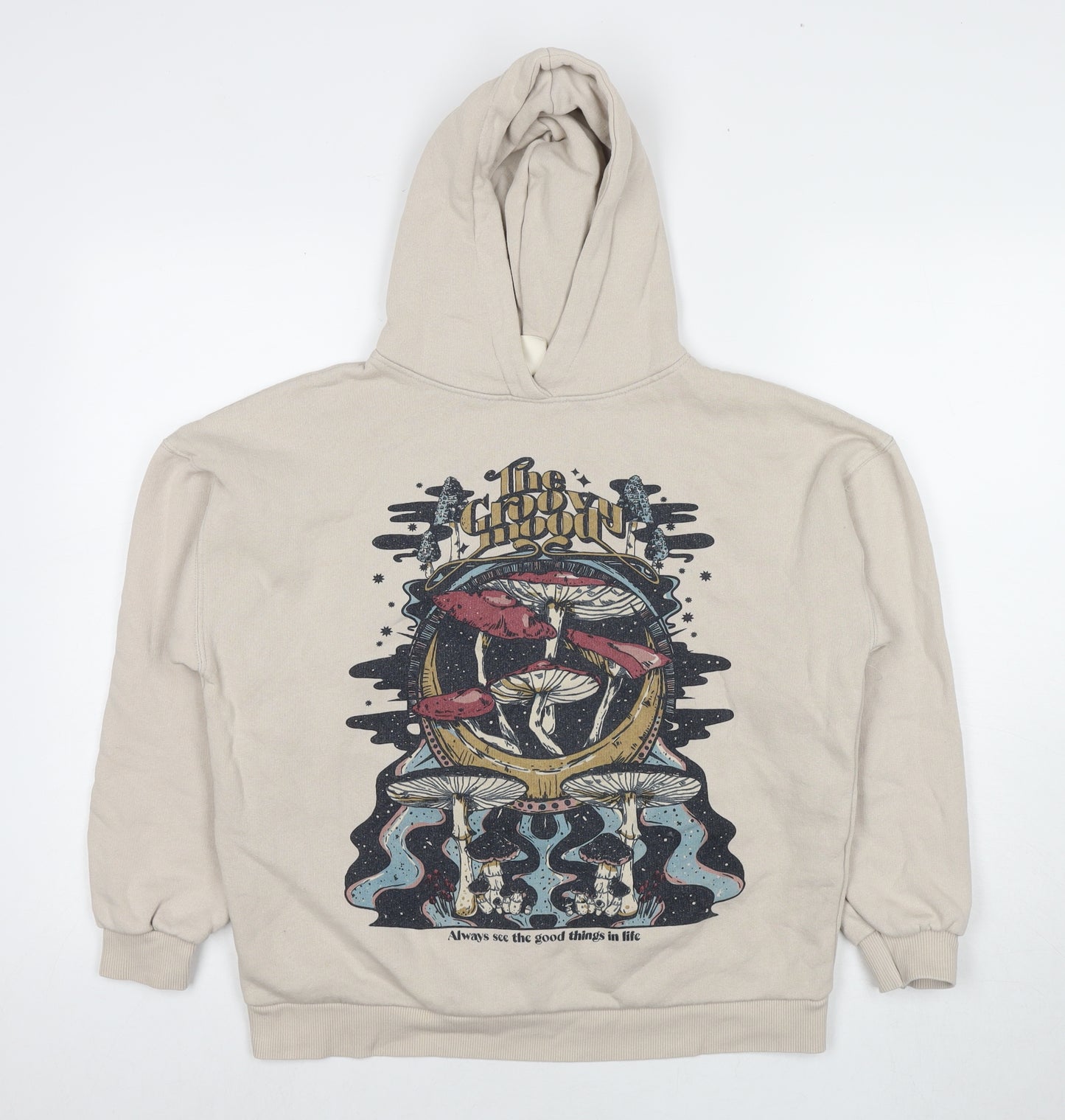 Pull&Bear Womens Beige Cotton Pullover Hoodie Size S Pullover - Always see the good thing in life Mushrooms