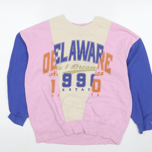 H&M Girls Multicoloured Colourblock Cotton Pullover Sweatshirt Size 10-11 Years Pullover - Delaware 1990 Age 10-12Years