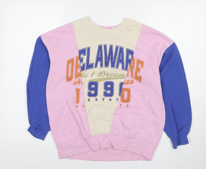 H&M Girls Multicoloured Colourblock Cotton Pullover Sweatshirt Size 10-11 Years Pullover - Delaware 1990 Age 10-12Years