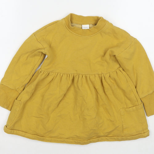 NEXT Girls Yellow Cotton Jumper Dress Size 2-3 Years Round Neck Pullover