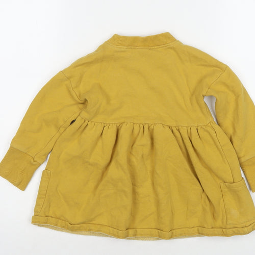 NEXT Girls Yellow Cotton Jumper Dress Size 2-3 Years Round Neck Pullover