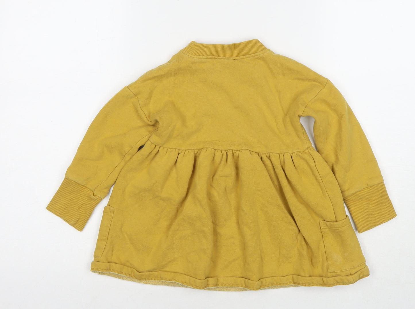 NEXT Girls Yellow Cotton Jumper Dress Size 2-3 Years Round Neck Pullover