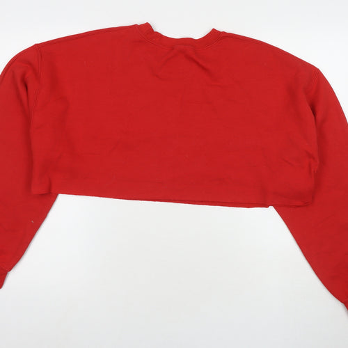 PRETTYLITTLETHING Womens Red Cotton Pullover Hoodie Size L Pullover - Cropped Let's Get Piste Mountains