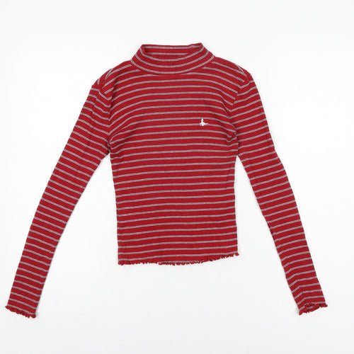 Jack Wills Womens Red Striped Cotton Basic T-Shirt Size 6 High Neck