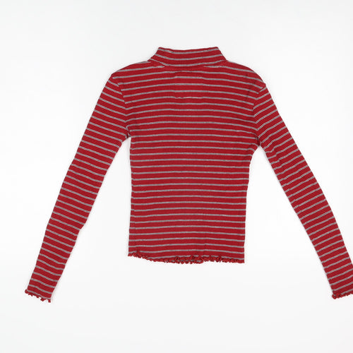 Jack Wills Womens Red Striped Cotton Basic T-Shirt Size 6 High Neck