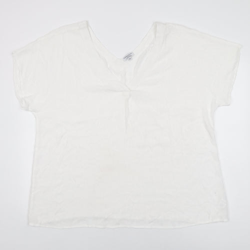 Cerulean Collection Womens White Viscose Basic T-Shirt Size 2XL V-Neck