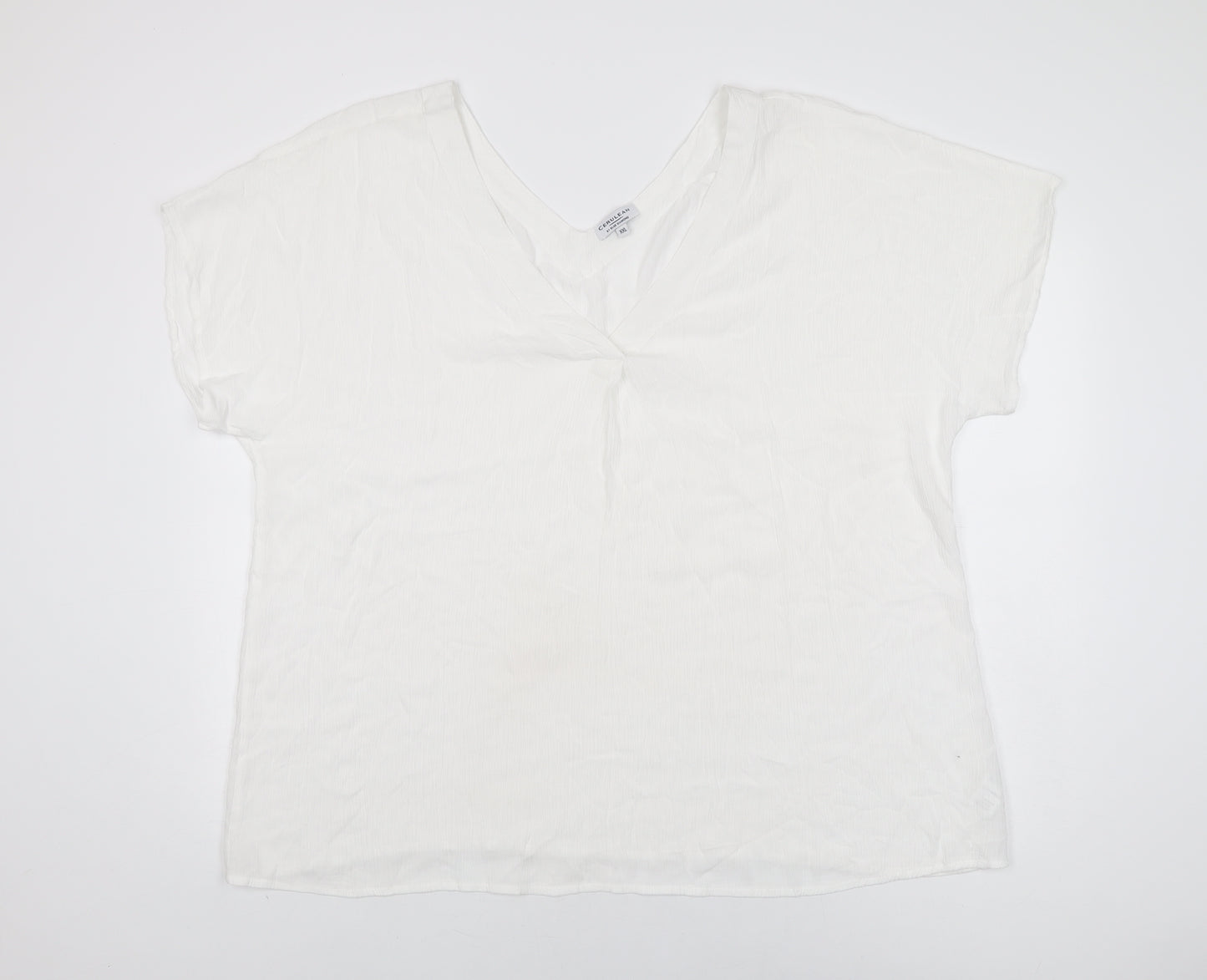 Cerulean Collection Womens White Viscose Basic T-Shirt Size 2XL V-Neck