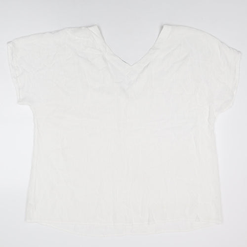 Cerulean Collection Womens White Viscose Basic T-Shirt Size 2XL V-Neck