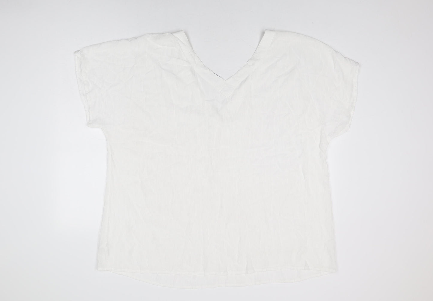 Cerulean Collection Womens White Viscose Basic T-Shirt Size 2XL V-Neck