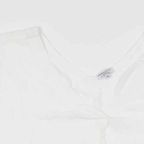 Cerulean Collection Womens White Viscose Basic T-Shirt Size 2XL V-Neck