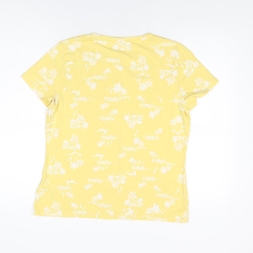 Marks and Spencer Womens Yellow Geometric Cotton Basic T-Shirt Size 16 Round Neck
