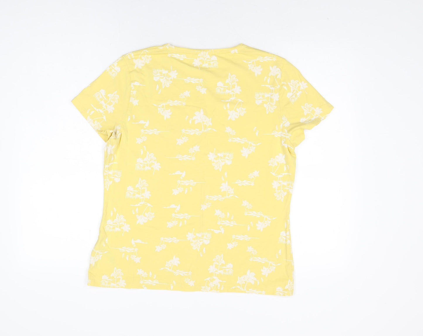 Marks and Spencer Womens Yellow Geometric Cotton Basic T-Shirt Size 16 Round Neck