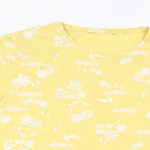 Marks and Spencer Womens Yellow Geometric Cotton Basic T-Shirt Size 16 Round Neck