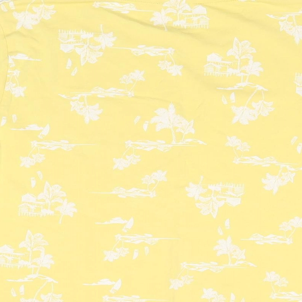 Marks and Spencer Womens Yellow Geometric Cotton Basic T-Shirt Size 16 Round Neck