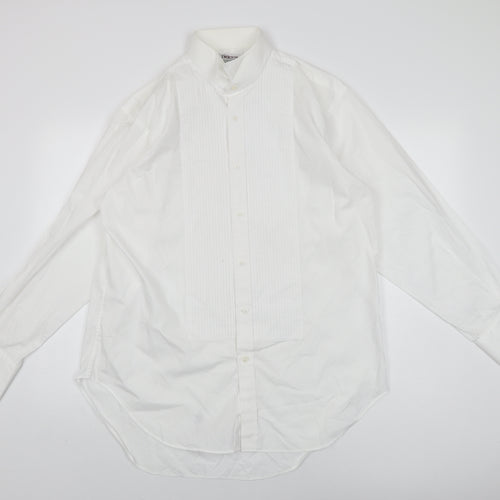 T.M.Lewin Mens White Cotton Dress Shirt Size L Collared Button