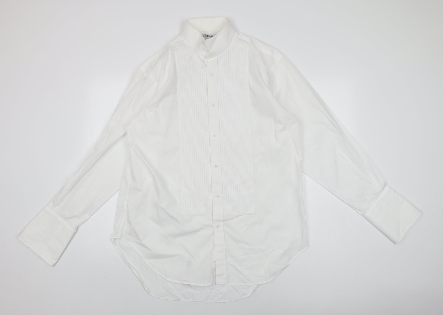 T.M.Lewin Mens White Cotton Dress Shirt Size L Collared Button