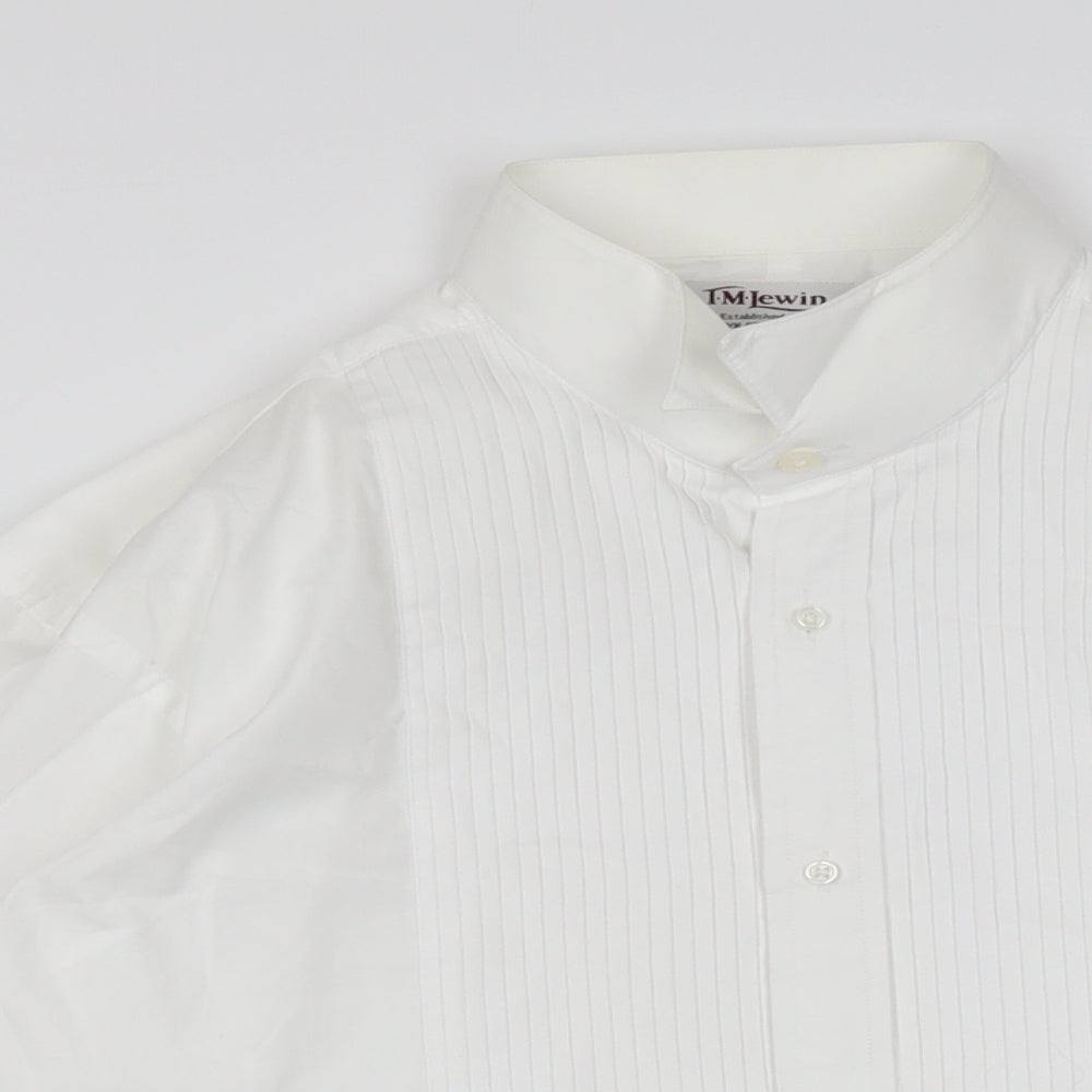 T.M.Lewin Mens White Cotton Dress Shirt Size L Collared Button