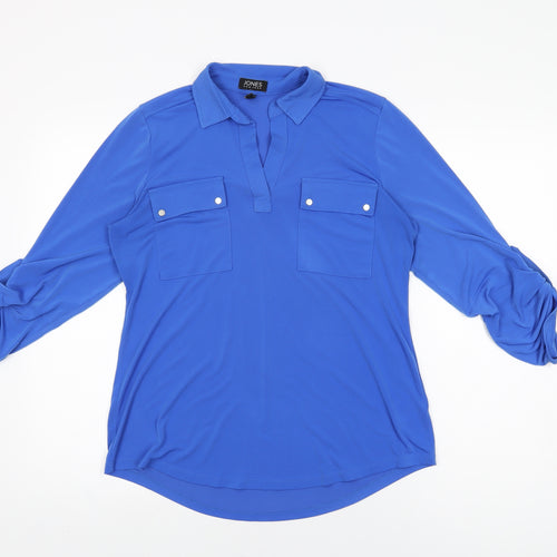 Jones New York Womens Blue Polyester Basic T-Shirt Size S Collared