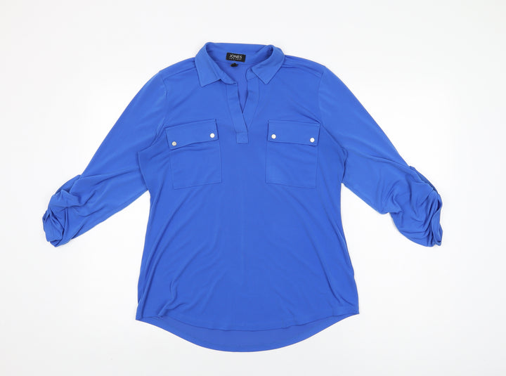 Jones New York Womens Blue Polyester Basic T-Shirt Size S Collared