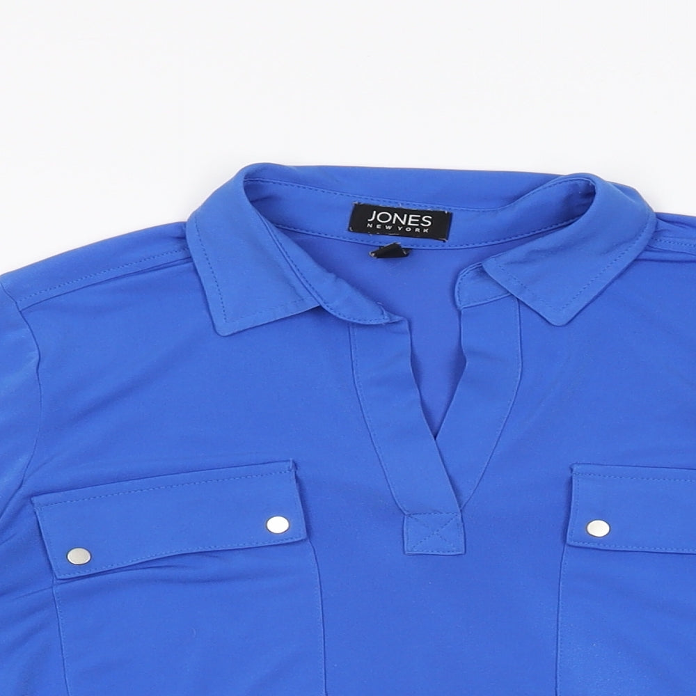 Jones New York Womens Blue Polyester Basic T-Shirt Size S Collared