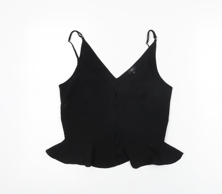 River Island Womens Black Polyester Basic T-Shirt Size 8 V-Neck