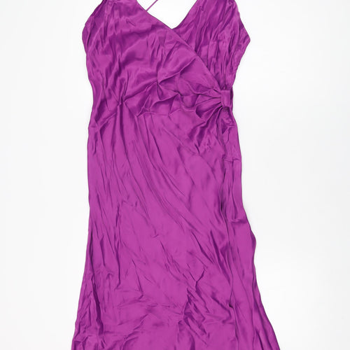 Zara Womens Purple Polyester Slip Dress Size XL V-Neck Pullover