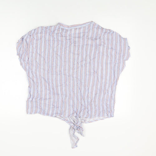 Madison & Monroe Womens Blue Striped Viscose Basic Button-Up Size L Round Neck