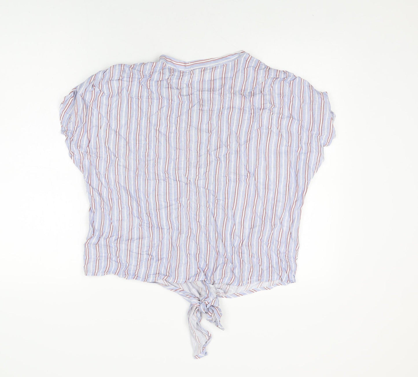 Madison & Monroe Womens Blue Striped Viscose Basic Button-Up Size L Round Neck