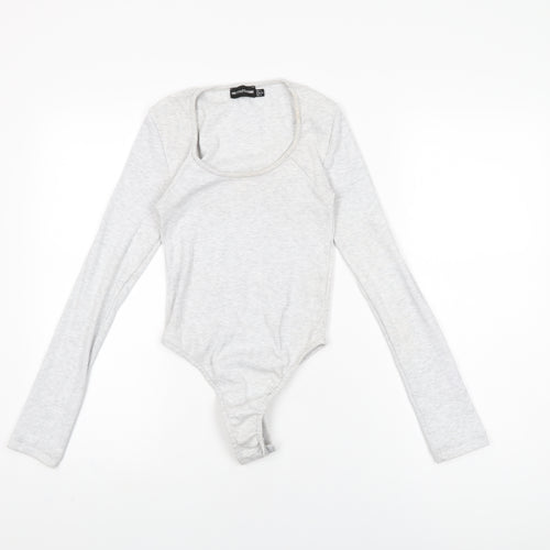 PRETTYLITTLETHING Womens Grey Cotton Bodysuit One-Piece Size 4 Snap