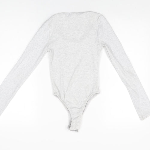 PRETTYLITTLETHING Womens Grey Cotton Bodysuit One-Piece Size 4 Snap