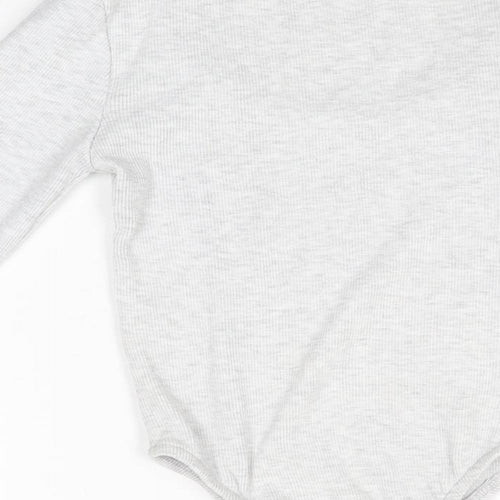 PRETTYLITTLETHING Womens Grey Cotton Bodysuit One-Piece Size 4 Snap
