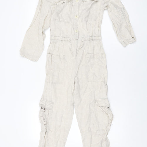 Zara Girls Beige Linen Jumpsuit One-Piece Size 11-12 Years L23 in Button