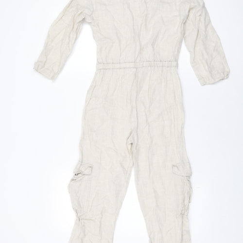 Zara Girls Beige Linen Jumpsuit One-Piece Size 11-12 Years L23 in Button