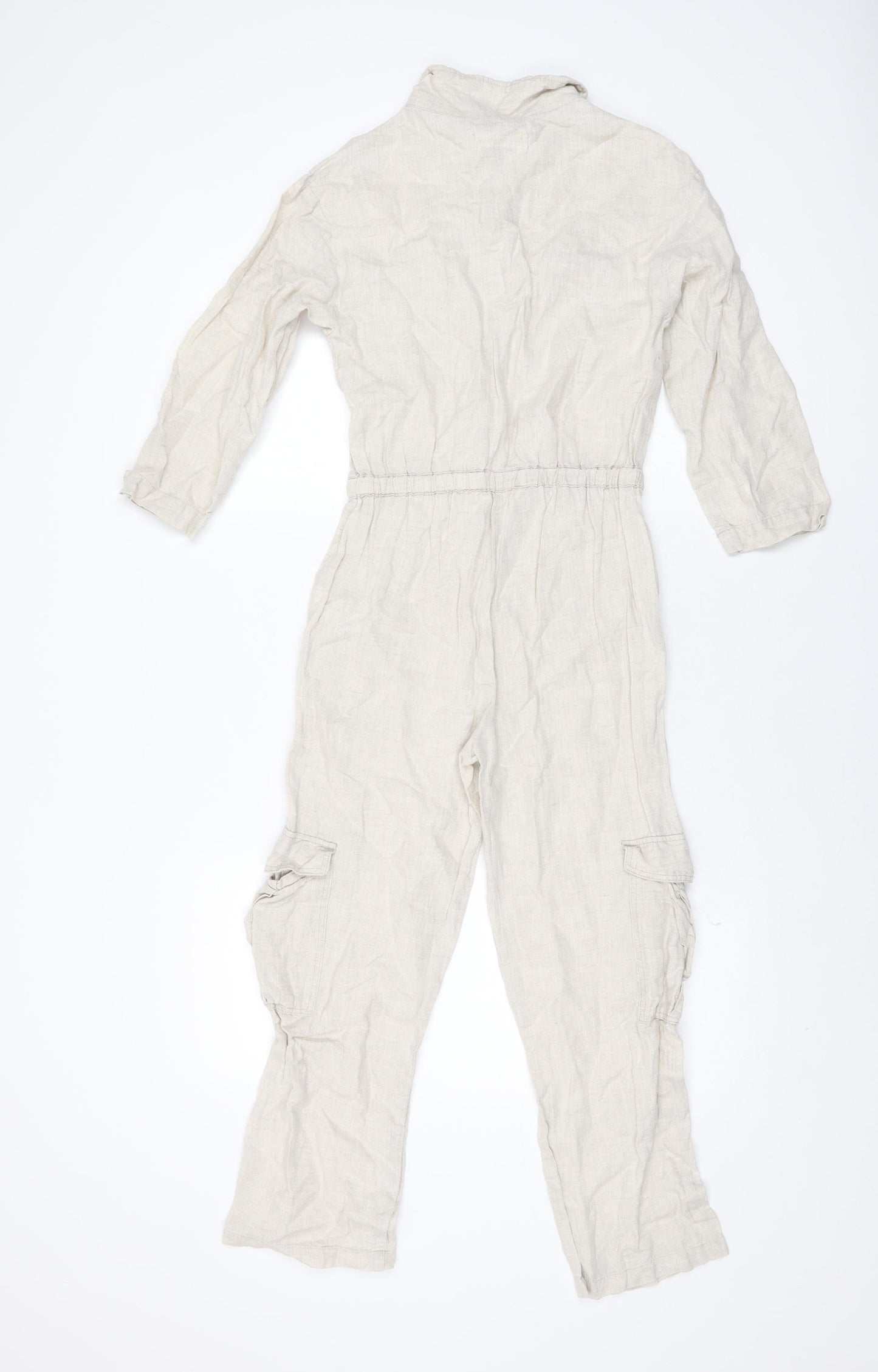 Zara Girls Beige Linen Jumpsuit One-Piece Size 11-12 Years L23 in Button