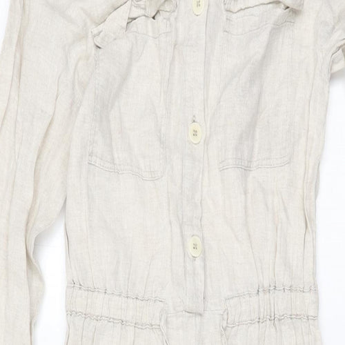 Zara Girls Beige Linen Jumpsuit One-Piece Size 11-12 Years L23 in Button