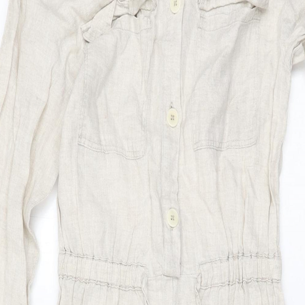 Zara Girls Beige Linen Jumpsuit One-Piece Size 11-12 Years L23 in Button