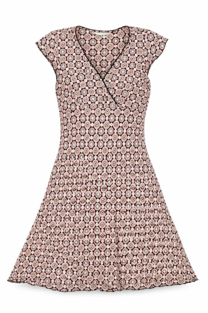 Front view of AMARANTO women’s multicoloured geometric viscose a-line, size UK 12, v-neck pullover