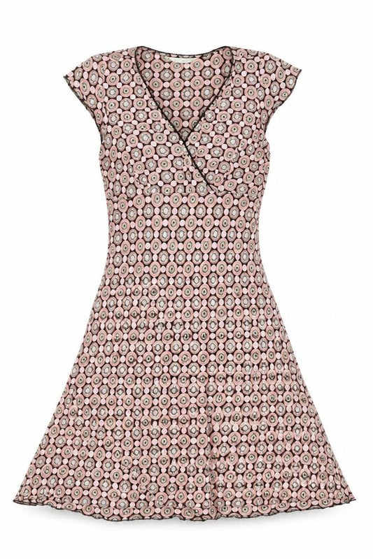 Front view of AMARANTO women’s multicoloured geometric viscose a-line, size UK 12, v-neck pullover